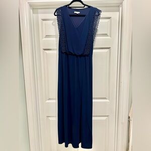 Dress Barn Navy Blue Lace Trim Maxi Dress